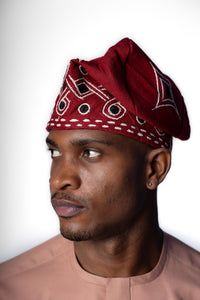 Traditional Hand Woven Cotton Gobi Fila Hat in Red with Intricate Embroidery